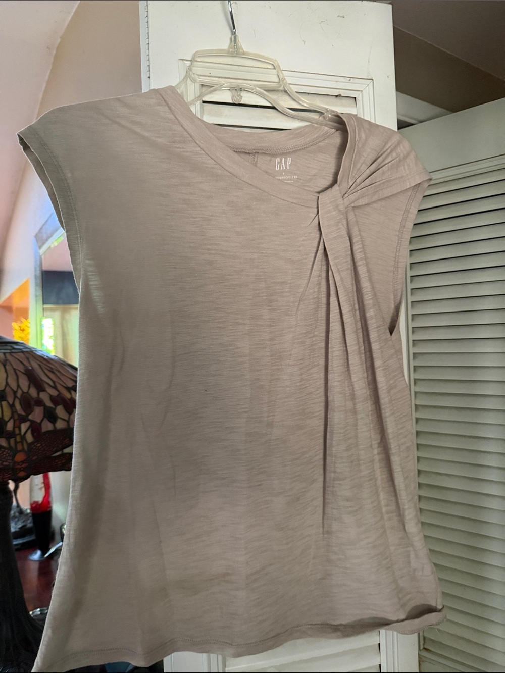 GAP Light Taupe Knot-Shoulder Tank